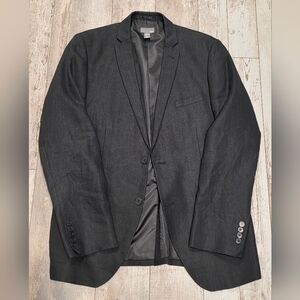 44R Men's H&M Charcoal Black Casual Blazer 100% Linen 2 Button Sport Coat